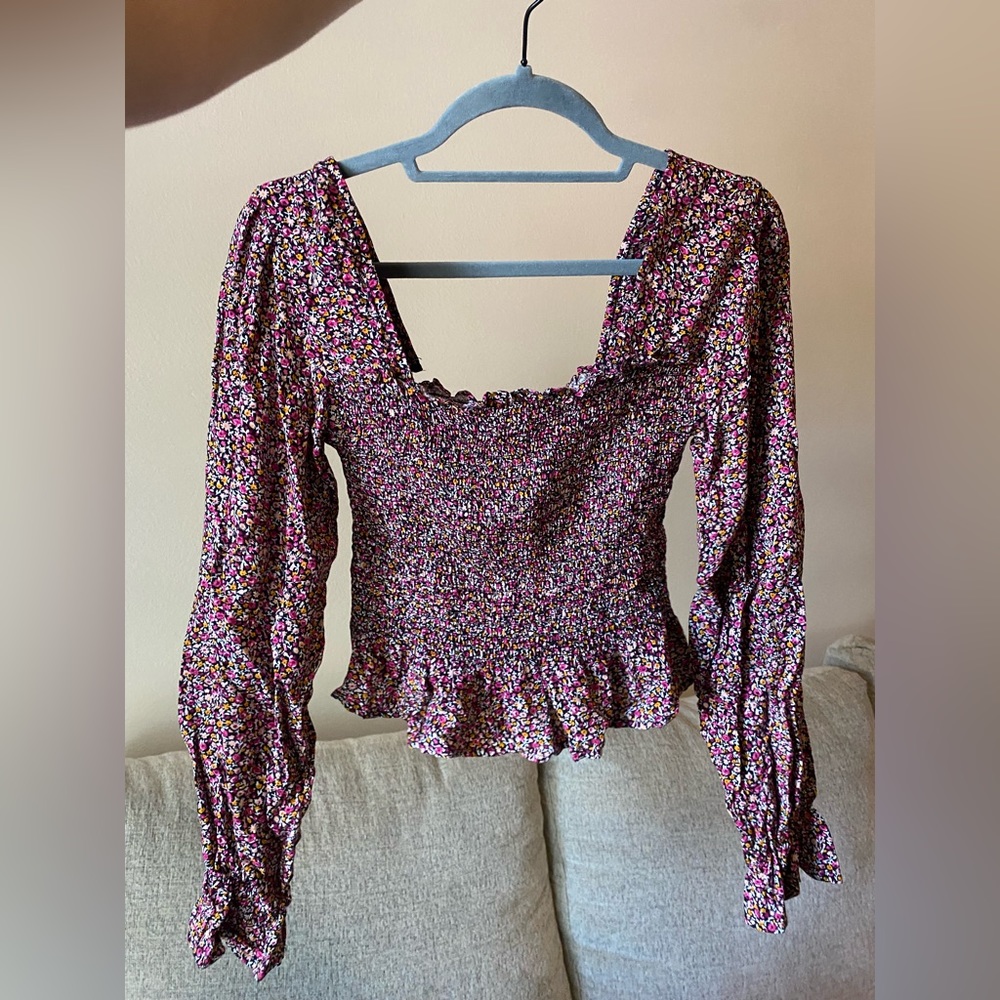 BP Nordstrom Floral Smock Top Flowy Sleeves